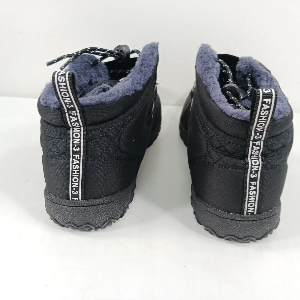 Sport Mens Black Faux Fur Lined Winter Snow Boots Quilted Bungee Strap Size 43